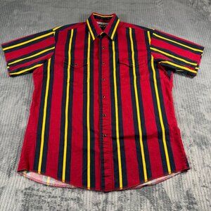 Wrangler Vintage 80s Western Pearl Snap Shirt Stripe Mens Large Brushpopper EUC